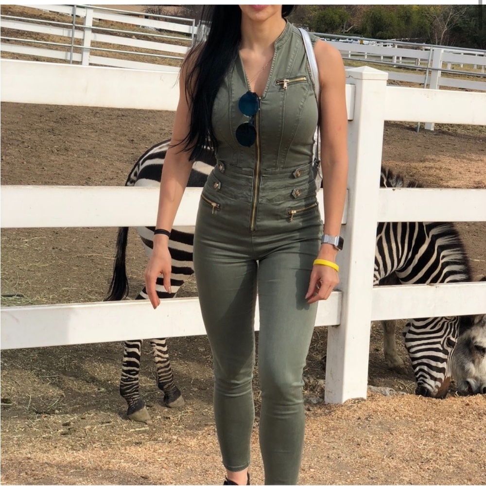 BEBE olive green jumpsuit
